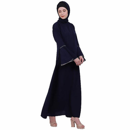 Casual A-line abaya with bell sleeves- Navy Blue