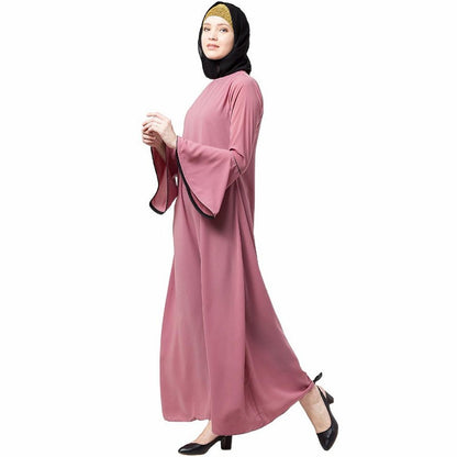 Casual A-line abaya with bell sleeves- Puce Pink