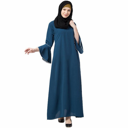 Casual A-line abaya with bell sleeves- Teal Green
