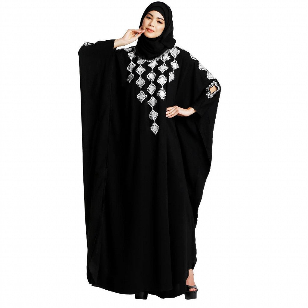 Designer Dubai kaftan abaya with embroidery work- Black