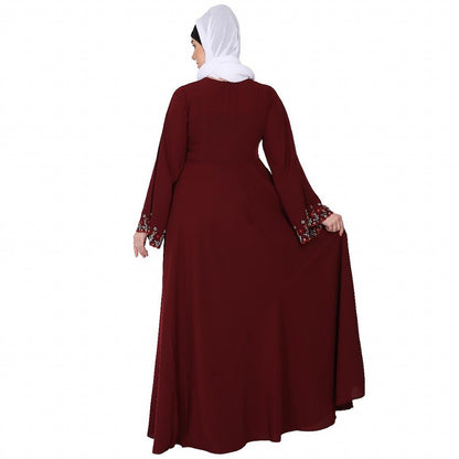 Fashionable Umbrella abaya with embroidery work -Maroon