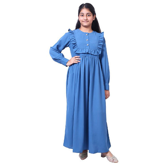 Umbrella abaya with frills- French Blue