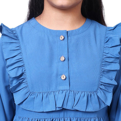 Umbrella abaya with frills- French Blue