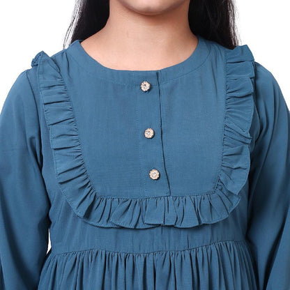 Umbrella abaya with frills- Mist Blue