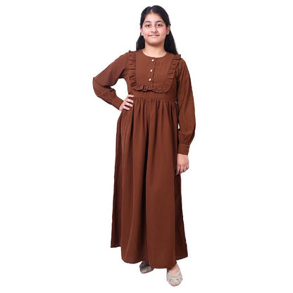 Umbrella abaya with frills- Rust brown