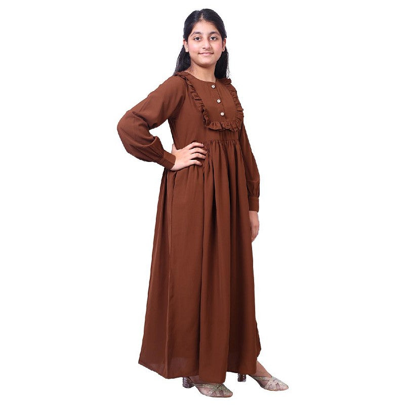 Umbrella abaya with frills- Rust brown