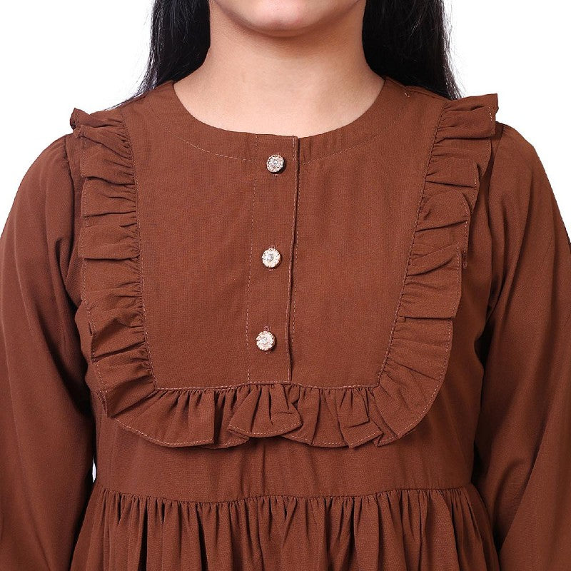 Umbrella abaya with frills- Rust brown
