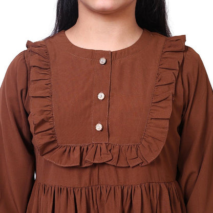 Umbrella abaya with frills- Rust brown