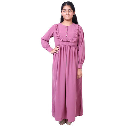 Umbrella abaya with frills- Tulip Pink