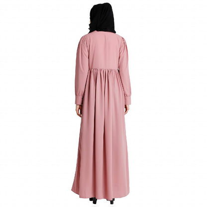 Casual collared abaya with lacework- Baby Pink