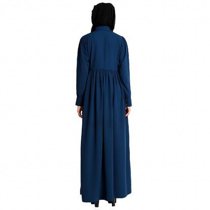 Casual collared abaya with lacework- Teal