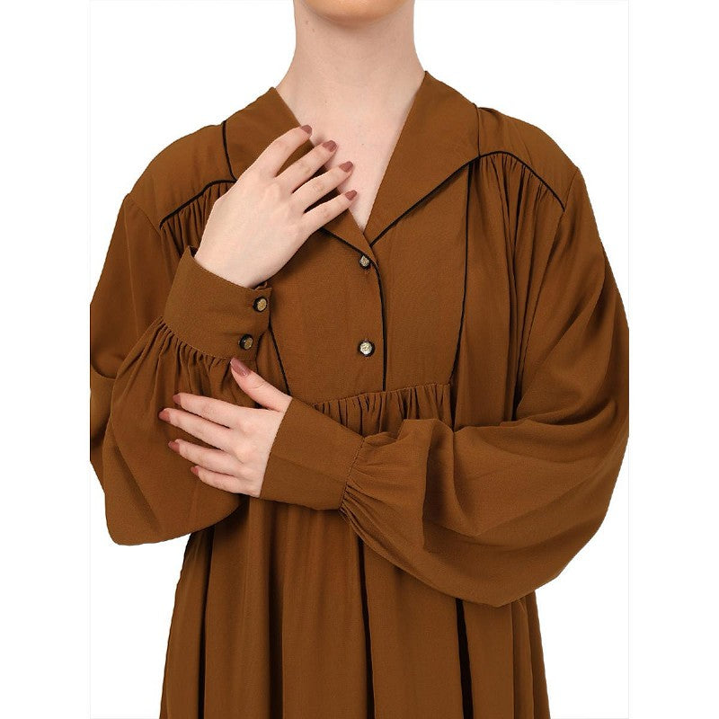 Designer Dress abaya with piping work-Mustard