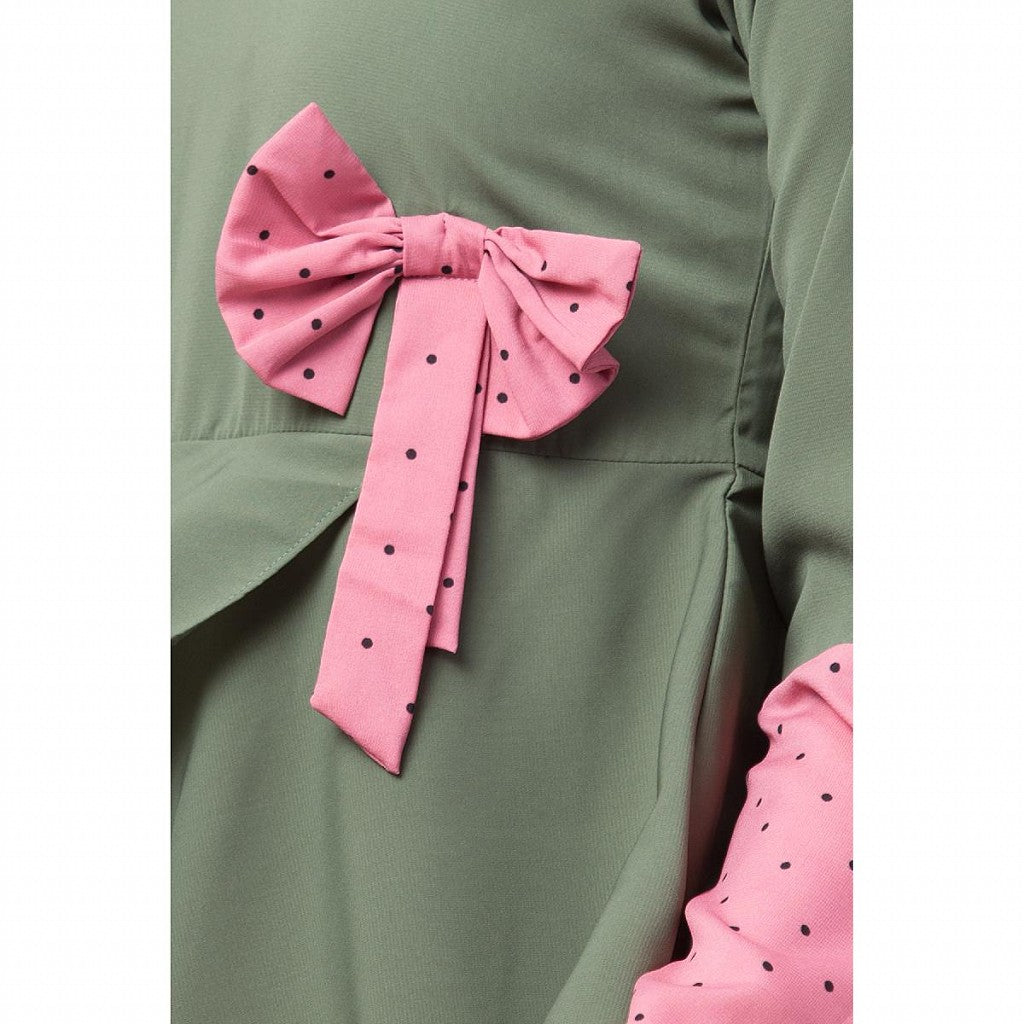 Polka dotted asymmetrical dress abaya- Jade Green-Pink