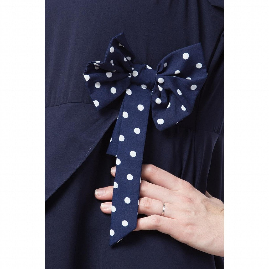 Polka dotted asymmetrical dress abaya- Navy Blue