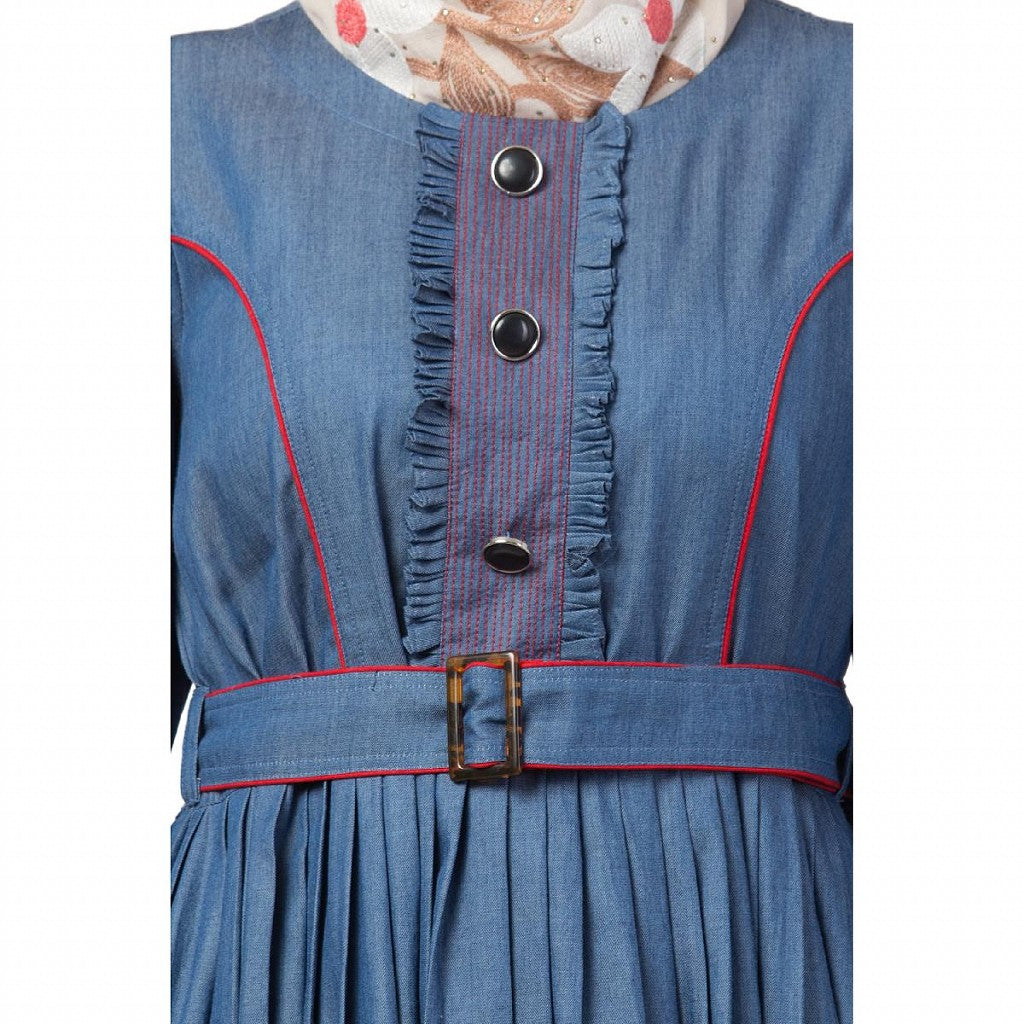 Designer Denim abaya with bell sleeves