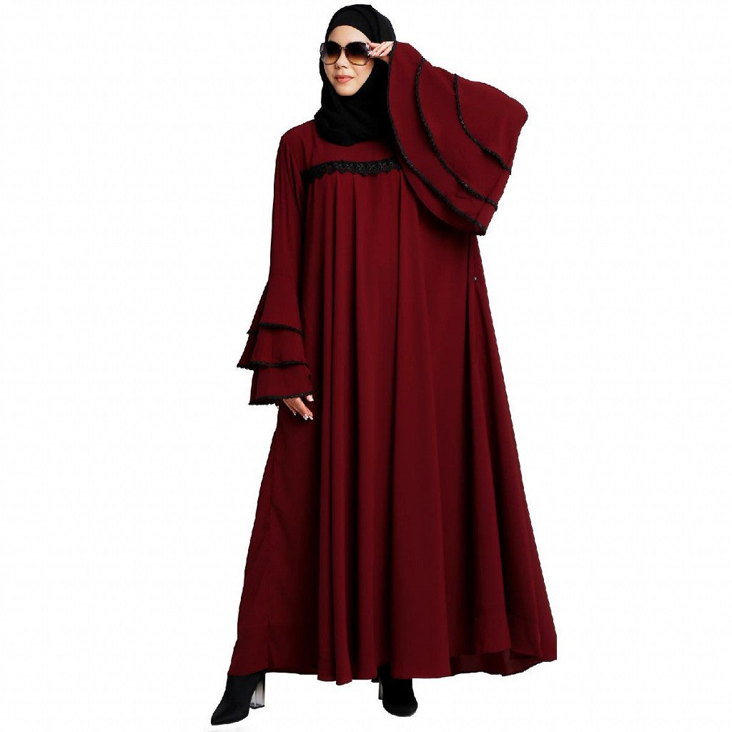 Loose Fit Umbrella abaya with bell sleeves- Maroon