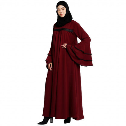 Loose Fit Umbrella abaya with bell sleeves- Maroon