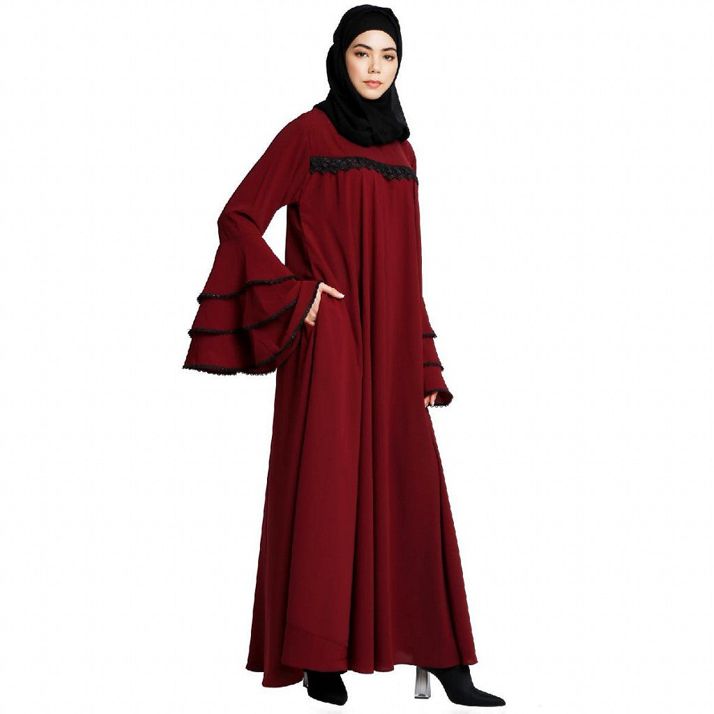 Loose Fit Umbrella abaya with bell sleeves- Maroon