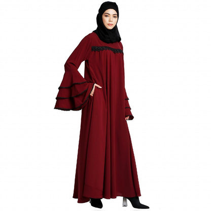 Loose Fit Umbrella abaya with bell sleeves- Maroon
