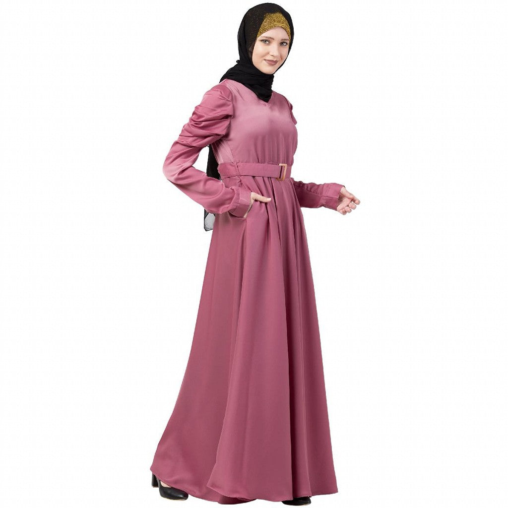 Umbrella abaya with matching belt- Puce Pink