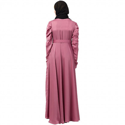 Umbrella abaya with matching belt- Puce Pink