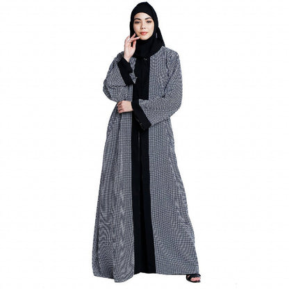 Shrug combo abaya-Printed shrug with black inner