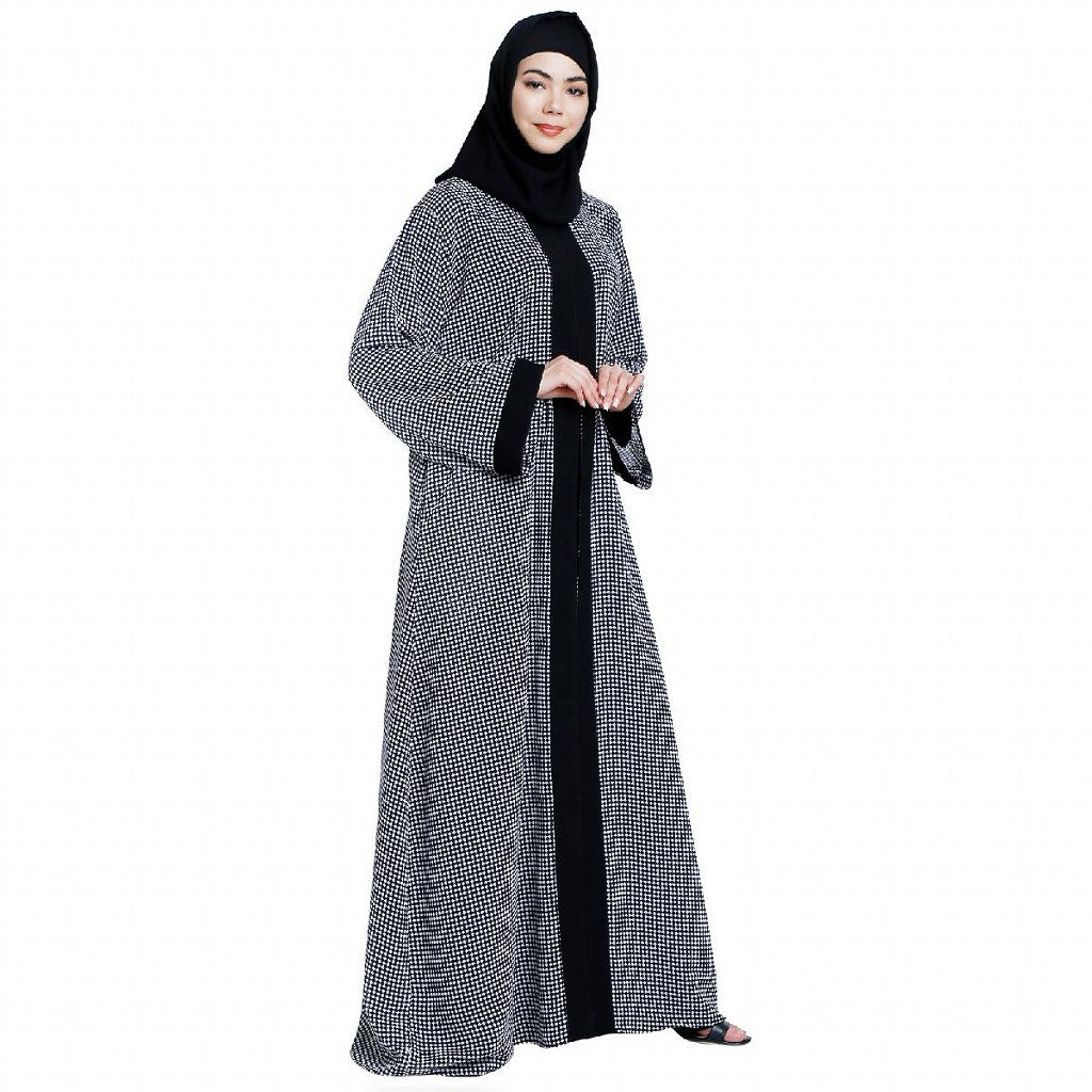 Shrug combo abaya-Printed shrug with black inner
