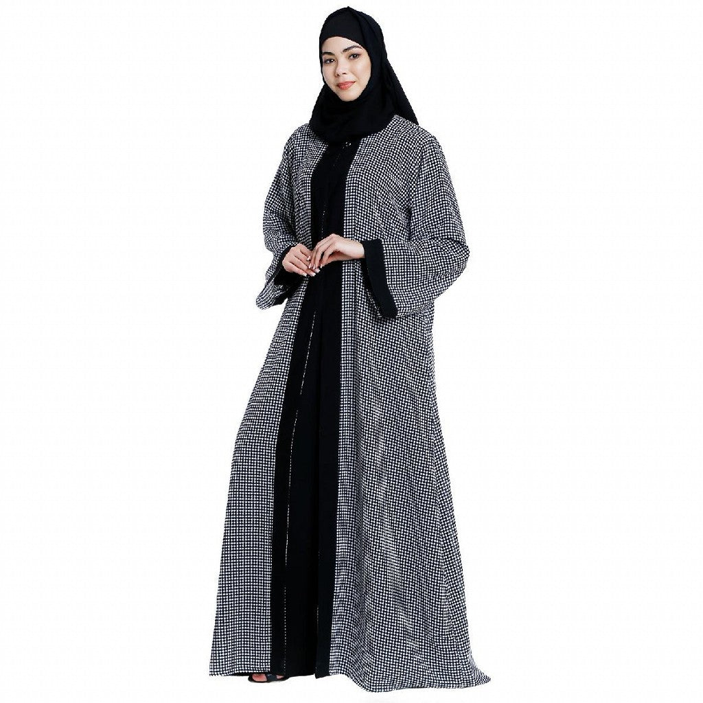 Shrug combo abaya-Printed shrug with black inner