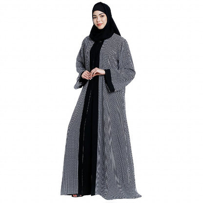 Shrug combo abaya-Printed shrug with black inner