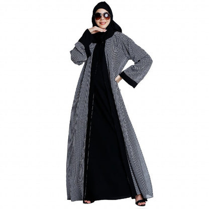 Shrug combo abaya-Printed shrug with black inner