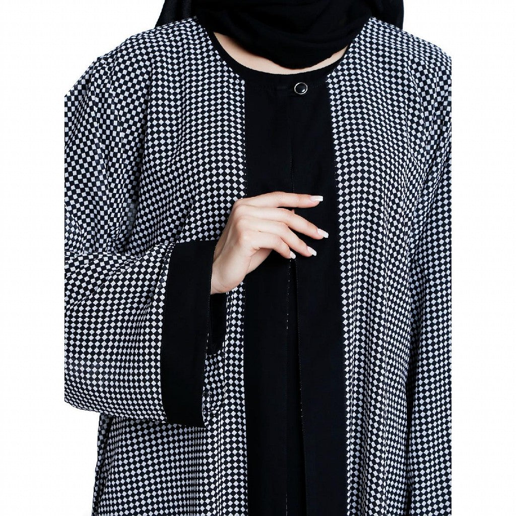 Shrug combo abaya-Printed shrug with black inner