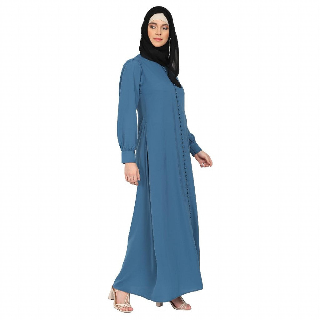 A-line abaya with potli buttons on front panel - French blue
