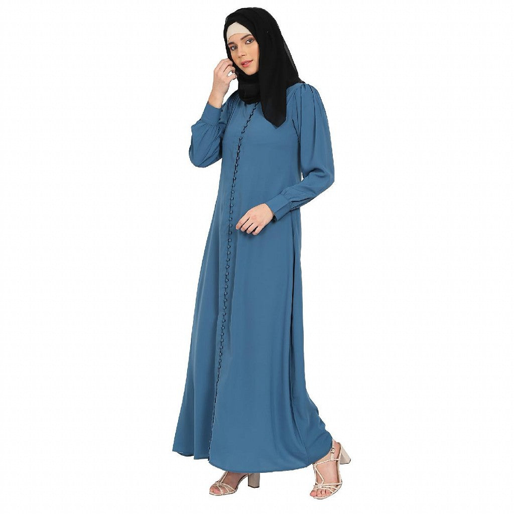 A-line abaya with potli buttons on front panel - French blue