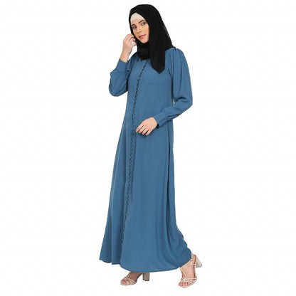A-line abaya with potli buttons on front panel - French blue