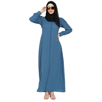 A-line abaya with potli buttons on front panel - French blue