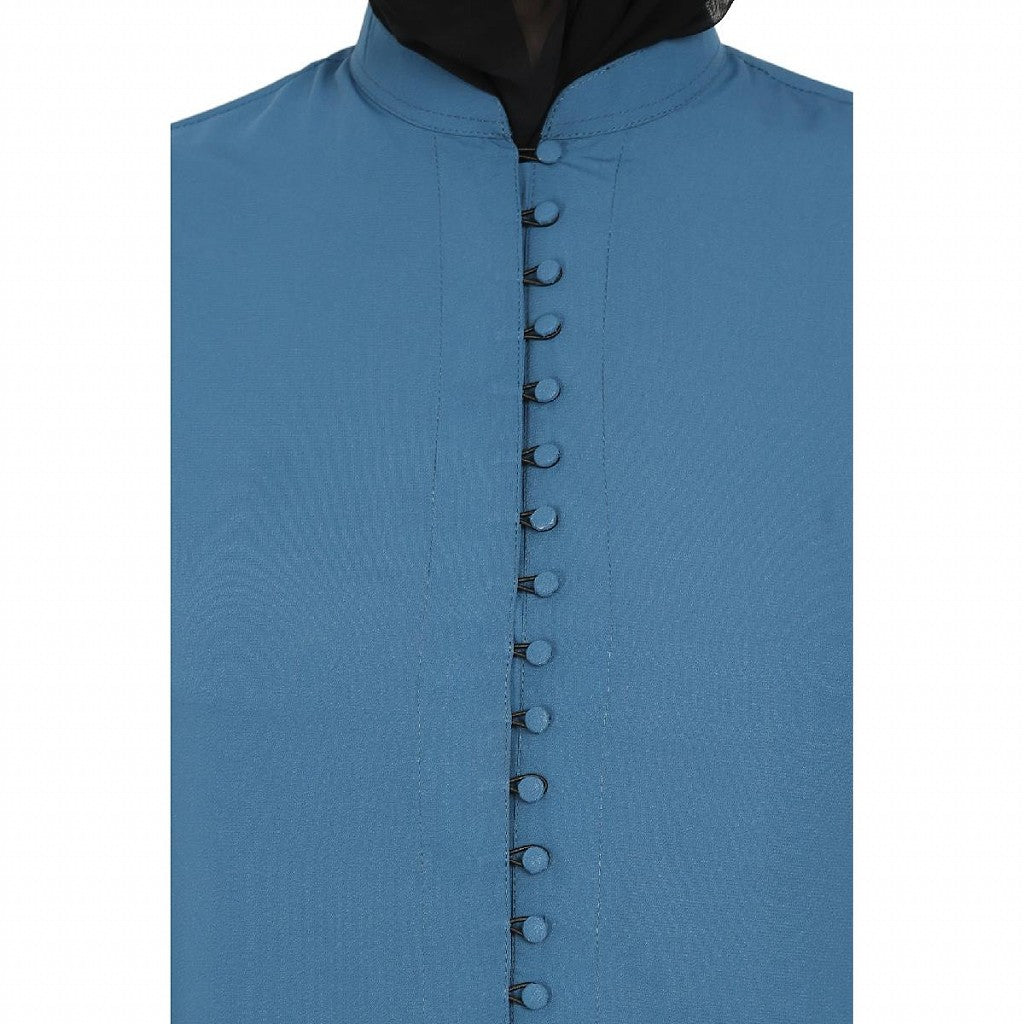 A-line abaya with potli buttons on front panel - French blue