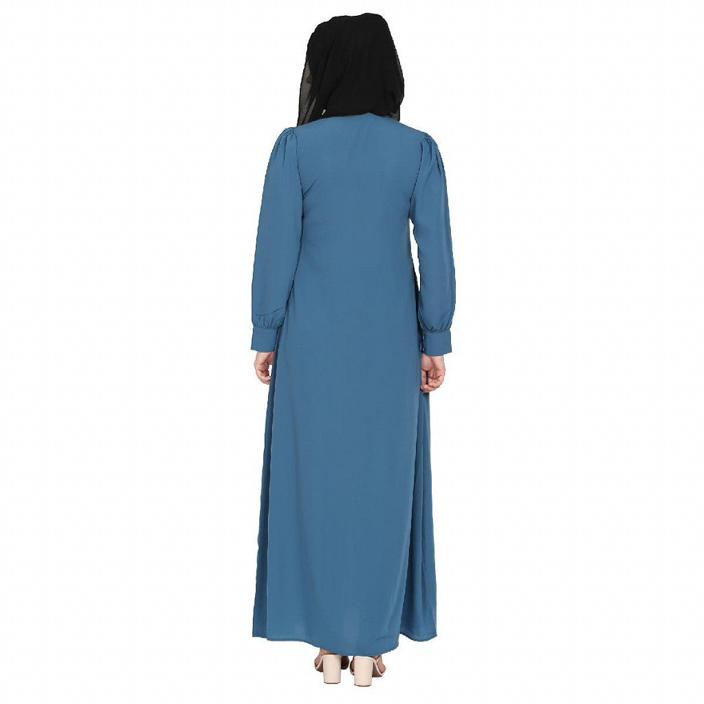 A-line abaya with potli buttons on front panel - French blue