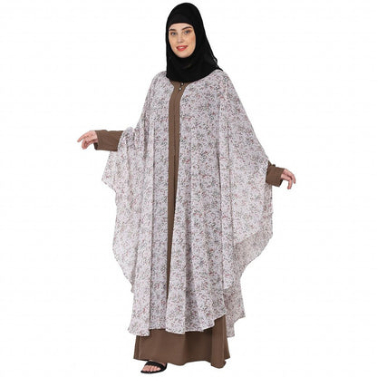 Printed Shrug with inner abaya combo -Beige