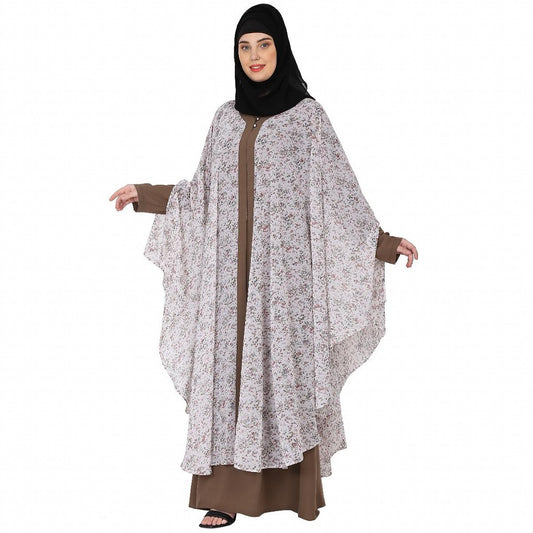 Printed Shrug with inner abaya combo -Beige