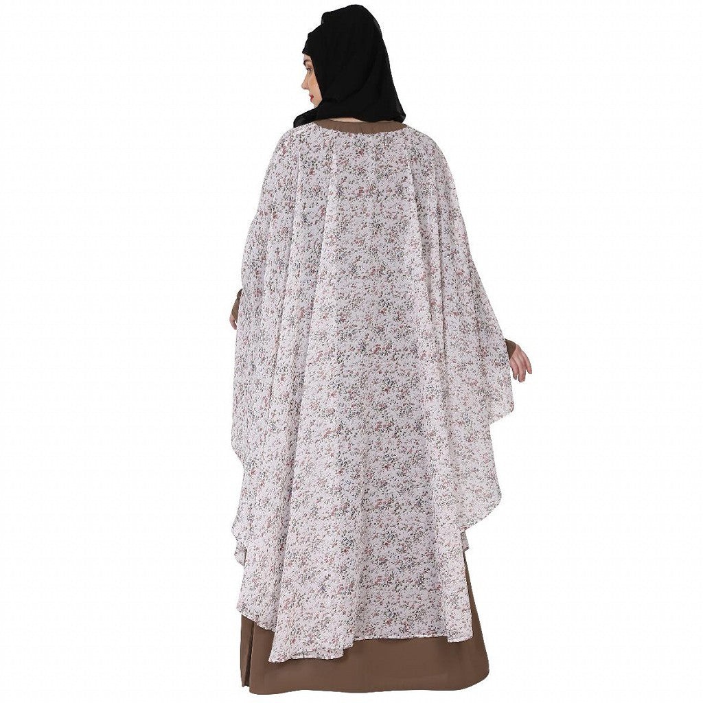 Printed Shrug with inner abaya combo -Beige