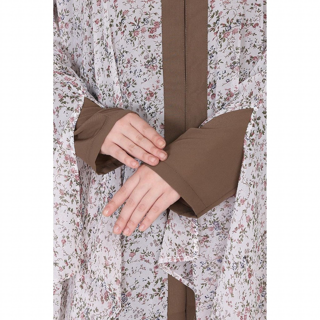 Printed Shrug with inner abaya combo -Beige