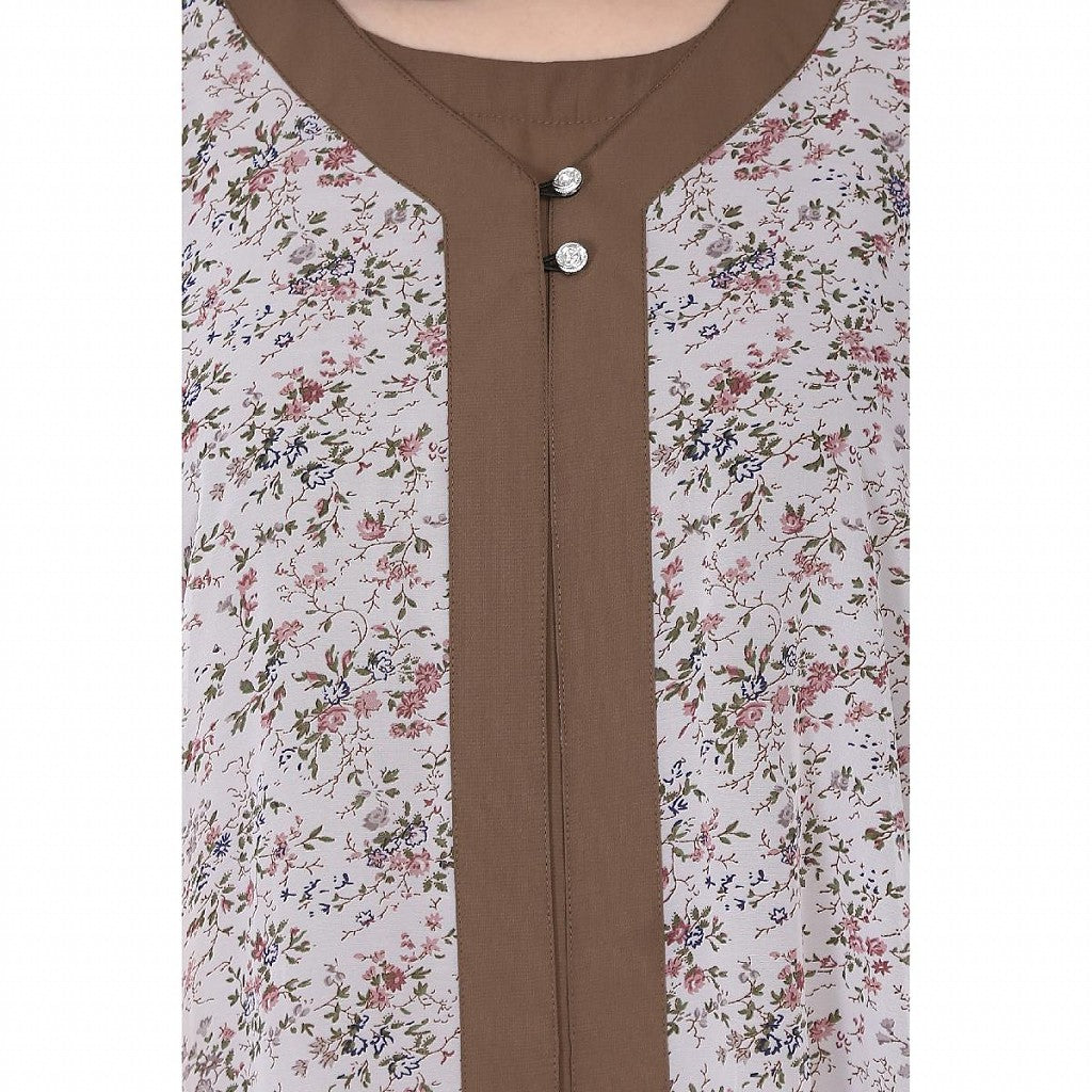 Printed Shrug with inner abaya combo -Beige