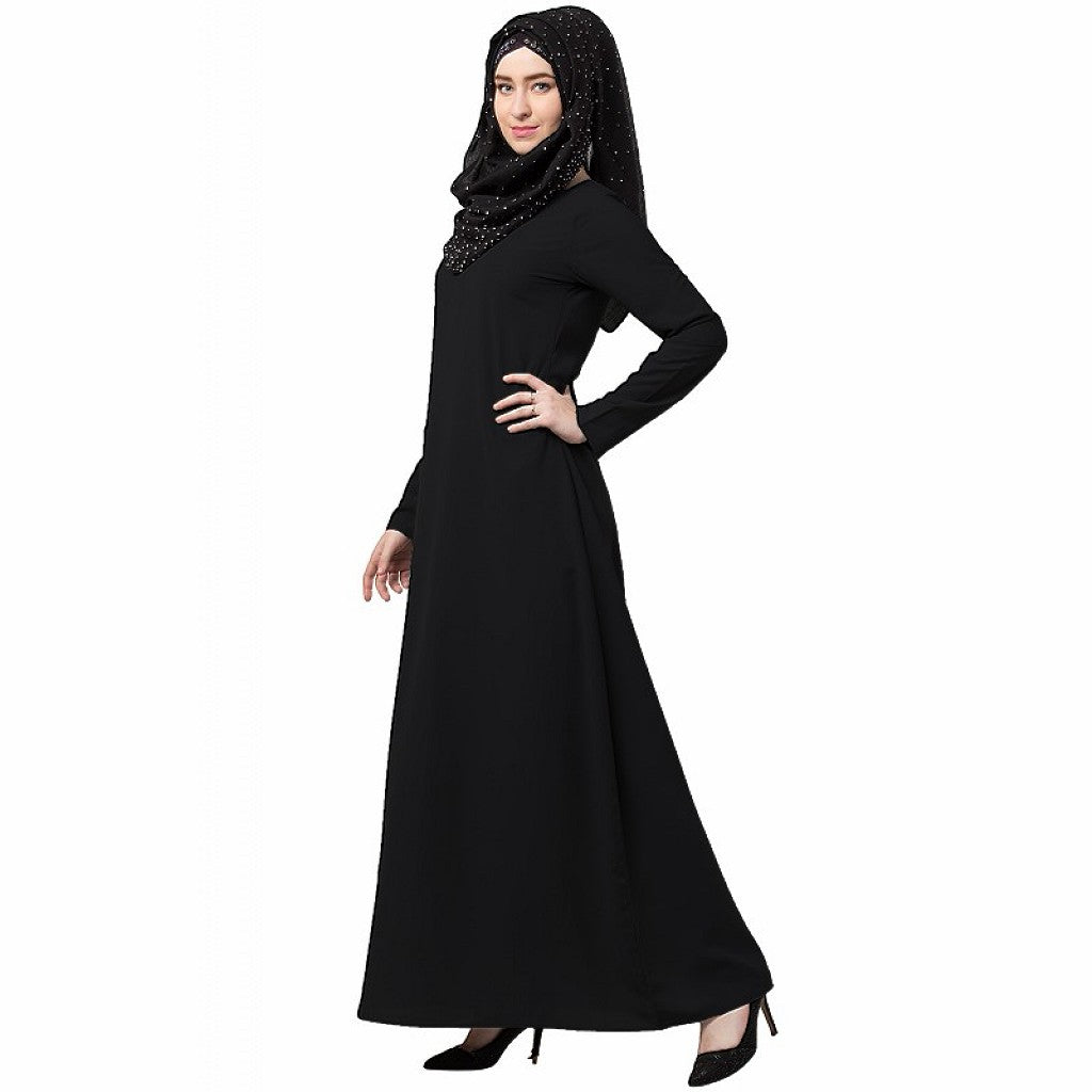 A-line inner abaya with a complementary Hijab- Black