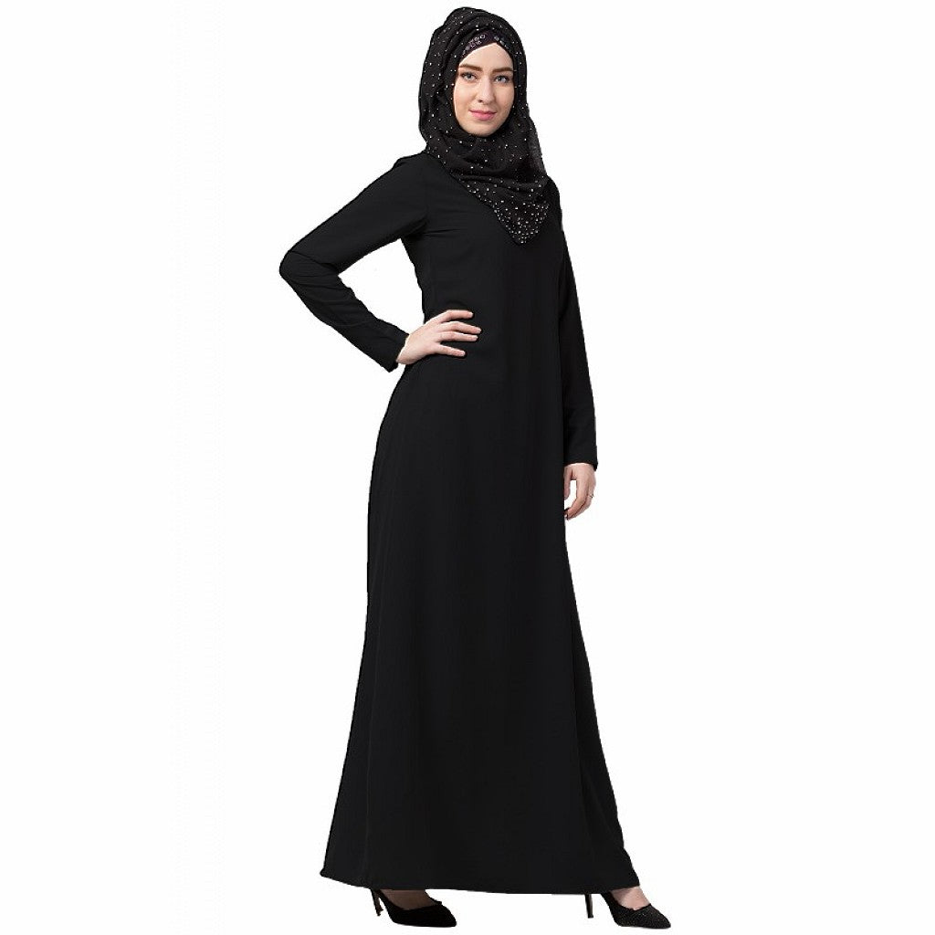 A-line inner abaya with a complementary Hijab- Black