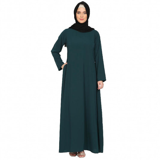 A-line inner abaya with a complementary Hijab-Bottle Green