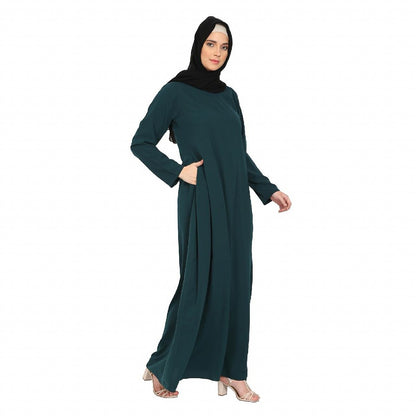 A-line inner abaya with a complementary Hijab-Bottle Green