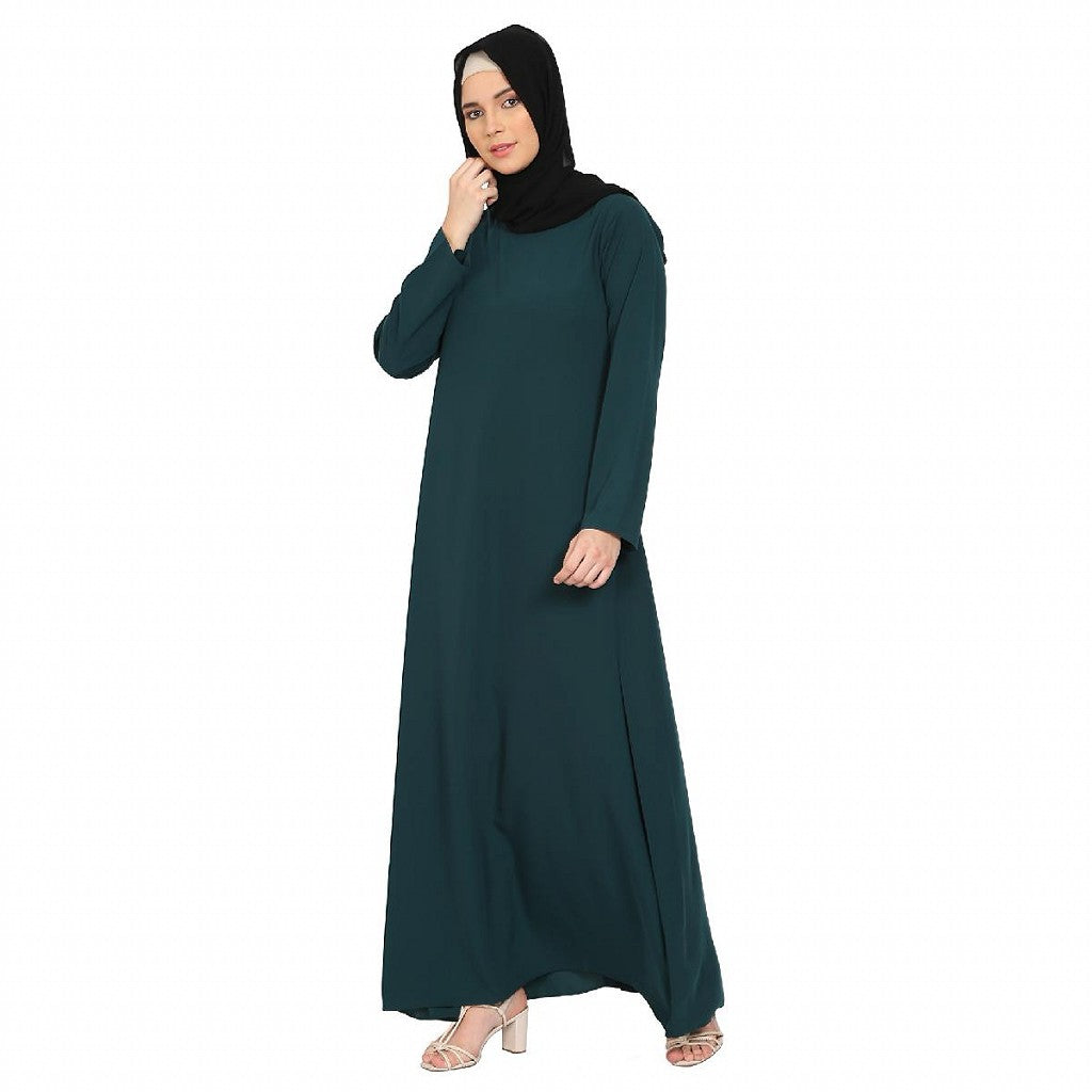 A-line inner abaya with a complementary Hijab-Bottle Green