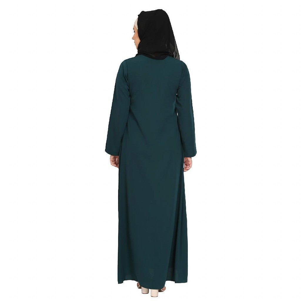 A-line inner abaya with a complementary Hijab-Bottle Green