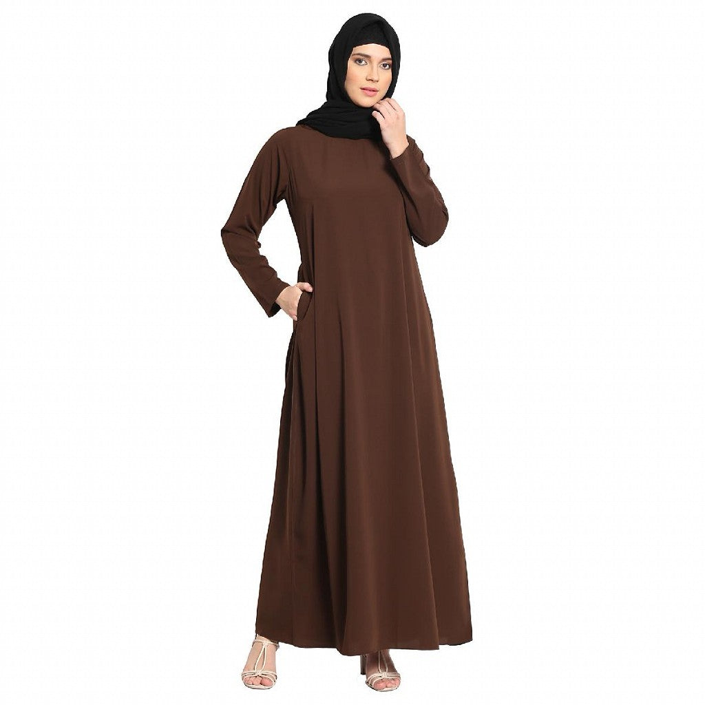 A-line inner abaya with a complementary Hijab-Dark Brown