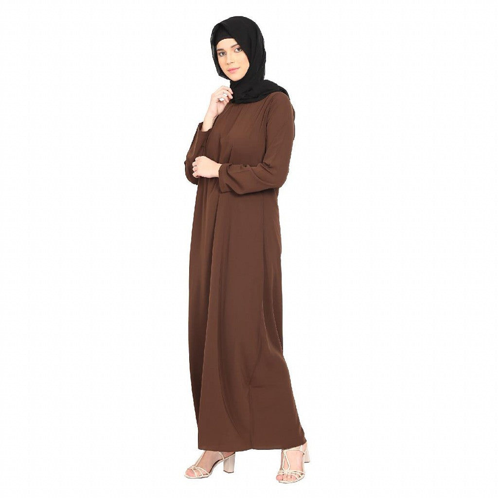 A-line inner abaya with a complementary Hijab-Dark Brown